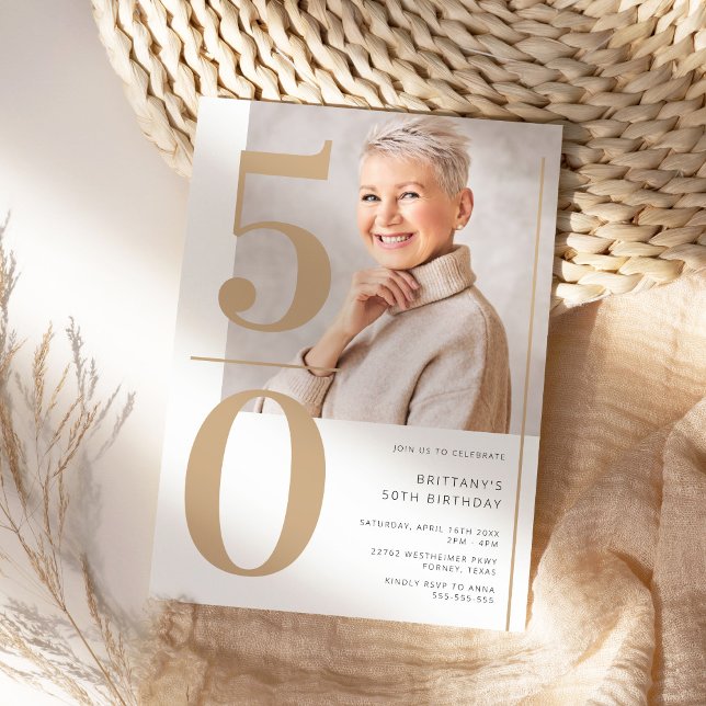 Elegant Gold Photo 50th Birthday Invitation (Creator Uploaded)