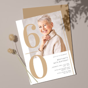 Elegant Gold Photo 60th Birthday Invitation