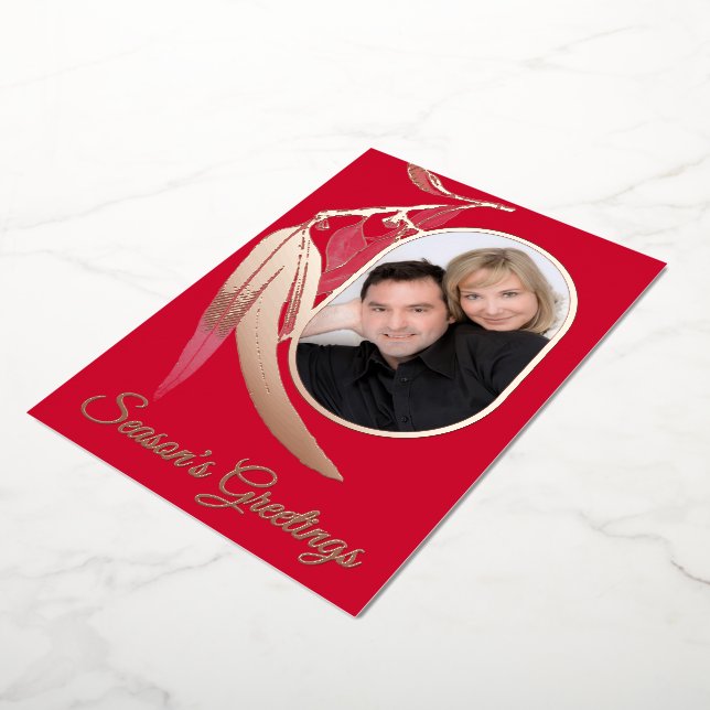 Elegant Gold Photo Botanical Watercolor Christmas  Foil Holiday Card (Rotated)