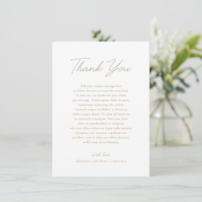 Elegant Gold Photo Classic Wedding Thank You Card (Standing Front)