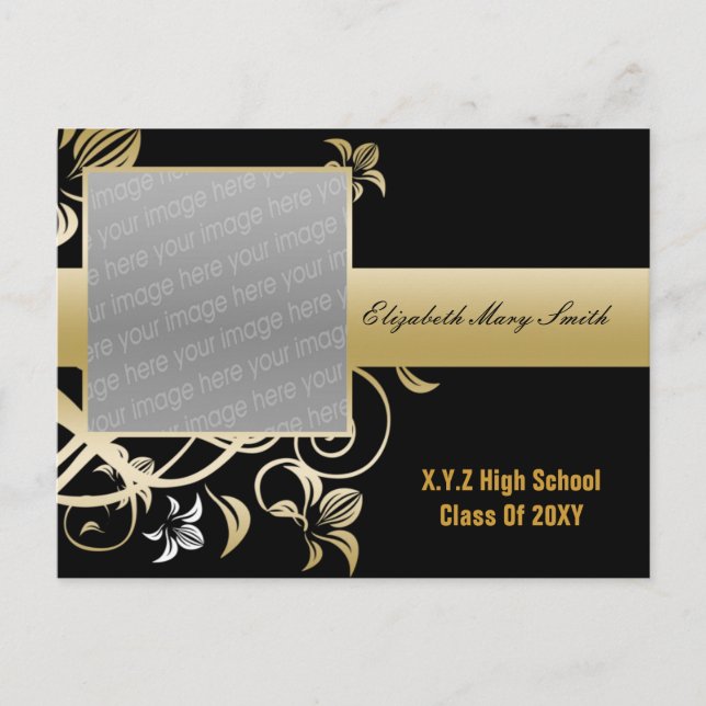 elegant gold photo Graduation Invitation Postcard (Front)