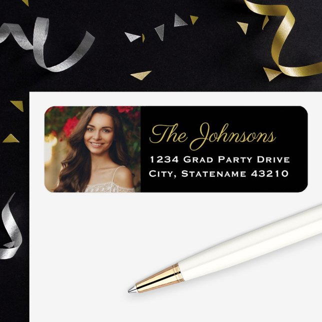 Elegant Gold Photo Graduation Return Address Label (Creator Uploaded)
