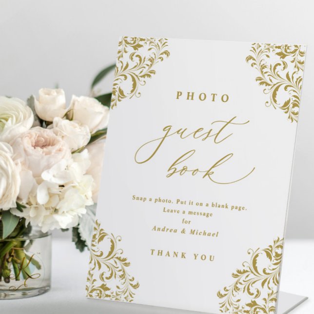 Elegant Gold Photo Guest Book Wedding Sign (Creator Uploaded)