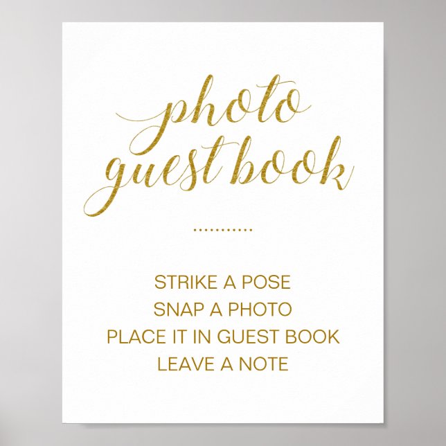 Elegant Gold Photo Guest Book Wedding Sign (Front)