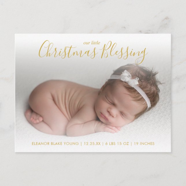 Elegant Gold Photo Holiday Birth Announcement (Front)
