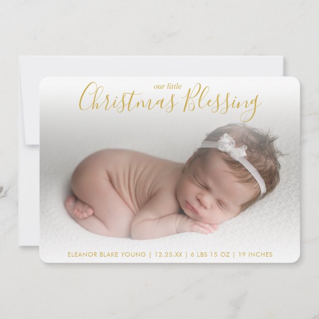 Elegant Gold Photo Holiday Birth Announcement (Front)