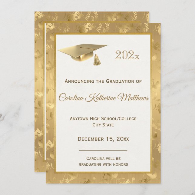 Elegant Gold Photo Hummingbirds Glam Graduation Announcement (Front/Back)