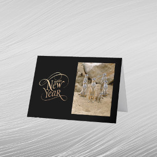 Elegant Gold Photo Meerkat New Year Holiday Card