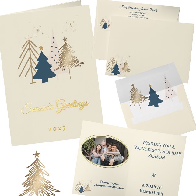Elegant Gold Photo Modern Holiday Trees Christmas  Foil Greeting Card (Creator Uploaded)