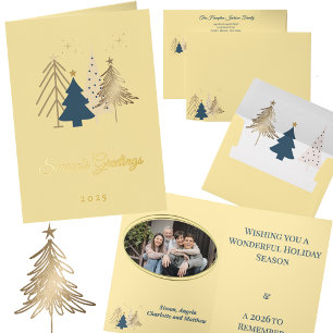 Elegant Gold Photo Modern Holiday Trees Christmas  Foil Greeting Card