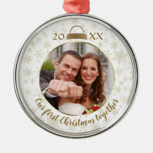 Elegant Gold Photo Our First Christmas Metal Ornament