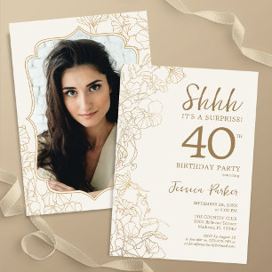 Elegant Gold Photo Surprise 40th Birthday Invitation