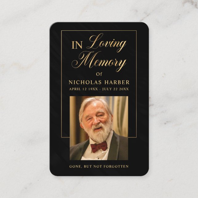 Elegant Gold Photo Sympathy Funeral Prayer Cards (Front)