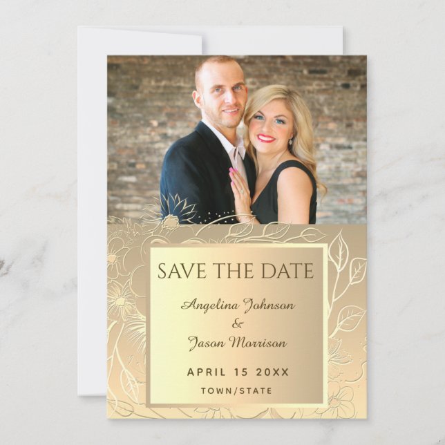 Elegant Gold Photo Wedding Save The Date (Front)