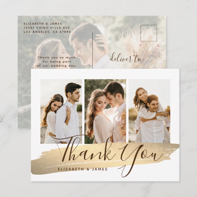 Elegant Gold Photo Wedding Thank You  Postcard (Front/Back)