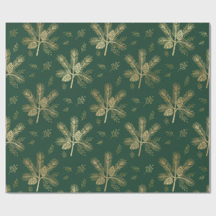 Elegant Gold Pine Forest Green Luxury Christmas Wrapping Paper