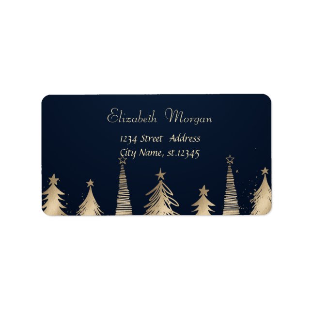 Elegant Gold Pine Trees Holiday Label (Front)