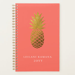 Elegant Gold Pineapple Coral Planner