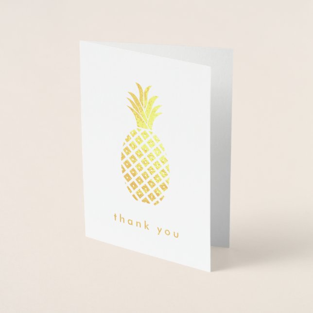 Elegant Gold Pineapple on White Foil Card (Front)