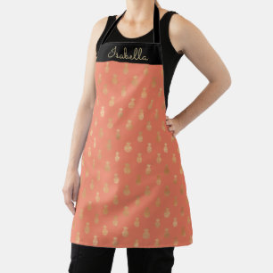Elegant Gold Pineapple Pattern Personalised Apron