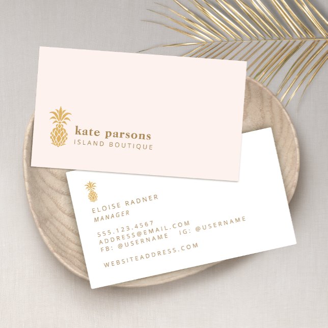 Elegant Gold Pineapple  Pink Business Card (Creator Uploaded)