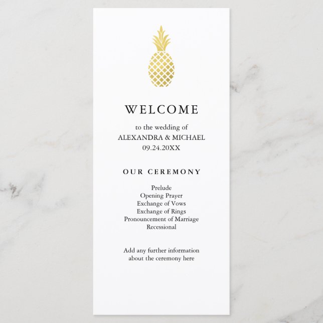 Elegant Gold Pineapple Wedding Program (Front)