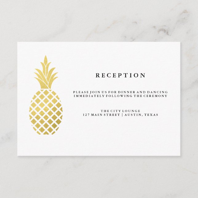 Elegant Gold Pineapple Wedding Reception Enclosure Card (Front)