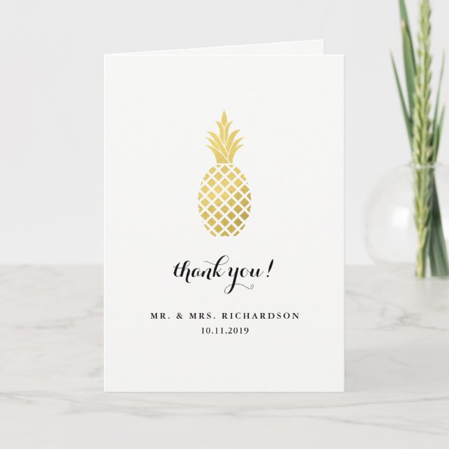 Elegant Gold Pineapple Wedding Thank You (Front)