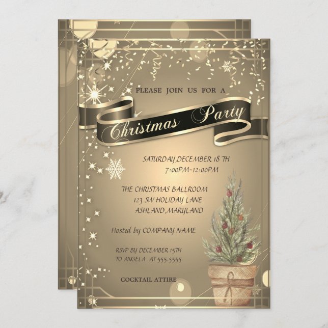 Elegant Gold,PineTree Company Christmas  Invitation (Front/Back)