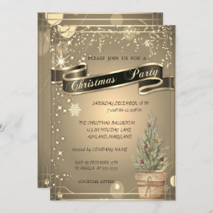 Elegant Gold,PineTree Company Christmas  Invitation