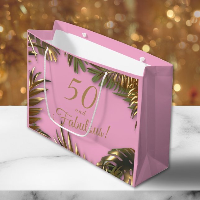 Elegant Gold Pink 50 Fabulous Birthday Large Gift Bag (Creator Uploaded)