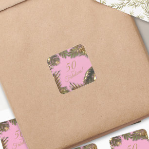 Elegant Gold Pink 50 Fabulous Birthday Square Sticker