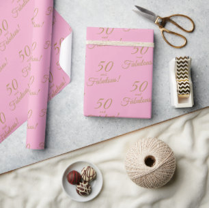 Elegant Gold Pink 50 Fabulous Birthday Wrapping Paper