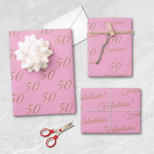 Elegant Gold Pink 50 Fabulous Birthday Wrapping Paper Sheet