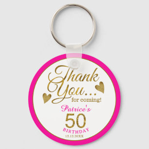Elegant Gold Pink 50th Birthday Thank You Favour Key Ring