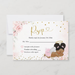 Elegant Gold Pink Afro Angel Baby Shower RSVP Card