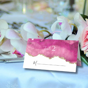 Elegant Gold & Pink Agate Stone Wedding Reception Place Card