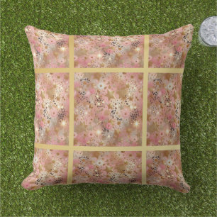 Elegant Gold, Pink and Black Jungle Leaf Pattern Cushion