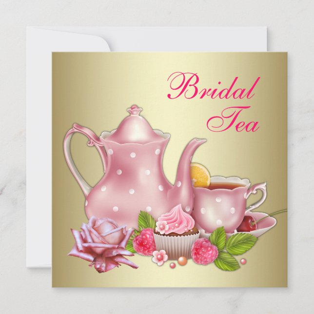 Elegant Gold Pink Bridal Tea Party Invitation (Front)