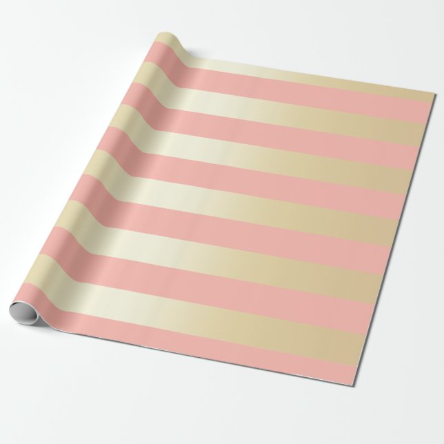 Elegant Gold & Pink Christmas Stripe Pattern Wrapping Paper (Unrolled)