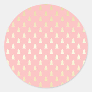 Elegant Gold & Pink Christmas Tree Pattern Classic Round Sticker