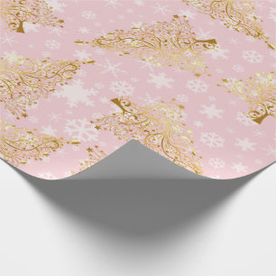 Elegant Gold & Pink Christmas Tree Pattern Wrapping Paper