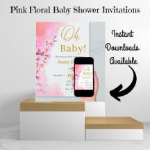 Elegant Gold Pink dogwood floral Baby Shower