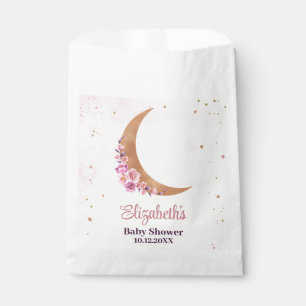 Elegant Gold & Pink Floral Moon Baby Shower Favour Bag