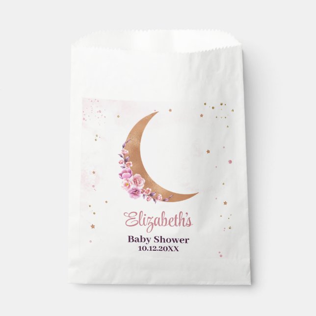 Elegant Gold & Pink Floral Moon Baby Shower  Favour Bag (Front)