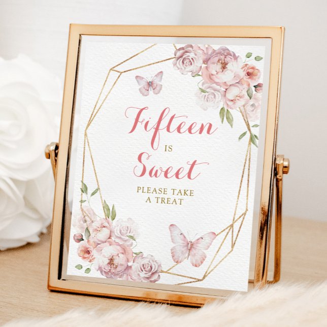 Elegant Gold Pink Floral Quince Fifteen is Sweet Poster (Creator Uploaded)