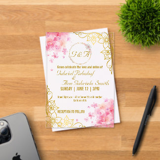 Elegant Gold & Pink Floral Wedding Invitation