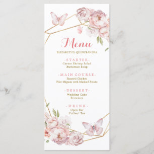 Elegant Gold Pink Geometric Floral Quinceañera Menu