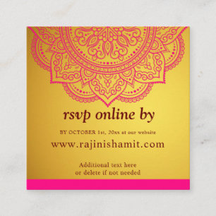 Elegant Gold Pink Mandala & Indian Wedding RSVP Enclosure Card