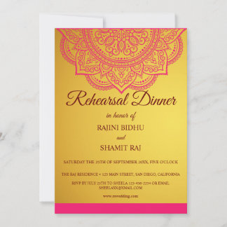Elegant Gold Pink Paisley Indian Rehearsal Dinner  Invitation